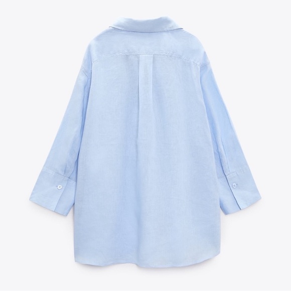 ZARA Asymmetrical hem linen shirt (blue) - Picture 3 of 4